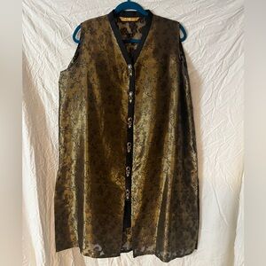 Nishat Pret Organza Gold Black Tunic Kurta w lining Size Large 12 14 Sleevleess